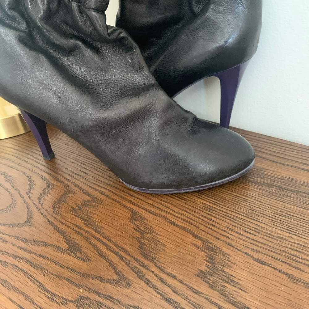 Chloe Black Leather Boots with Purple Heel